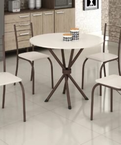 Conjunto Mesa Tubular Rio Marrom com 4 cadeiras Tampo Ardósia Circular Off White - 0,75x0,75
