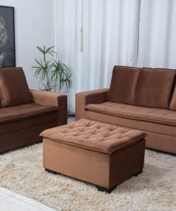 Sofá 3 e 2 lugares França com Puff Veludo Cobre Larg. 1.86m