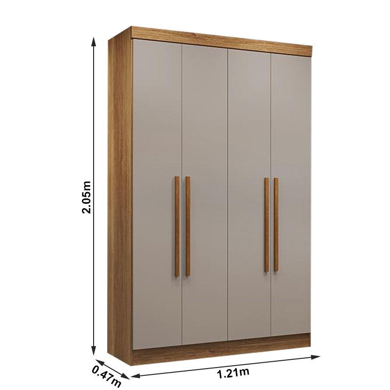 Roupeiro Solteiro Recife Cinamomo/Off 4 Portas 2 Gavetas Larg. 1.21m - Sallêto - Imagem 3