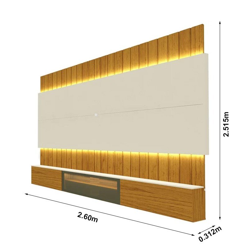 Home Suspenso Soberano Larg. 2.60m Nature/Off Reflecta C/ Led Ripado 100% MDF para TV até 85" - Gelius - Imagem 4
