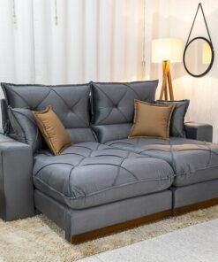 Sofá Retrátil Reclinável Gran Bello 2.30m Veludo Cinza 20 - Molas Ensacadas Pocket
