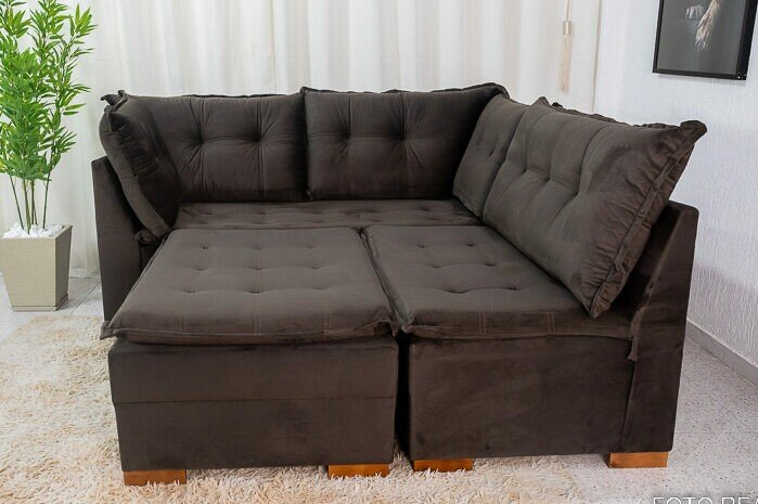 Sofá de Canto Vênus Veludo 3 em 1 Marrom 524 - Imagem 5