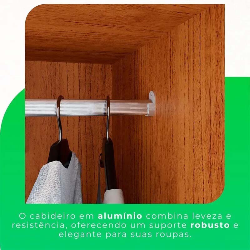 Roupeiro Solteiro Recife Cinamomo/Off 4 Portas 2 Gavetas C/Pés Larg. 1.21m - Sallêto - Imagem 7