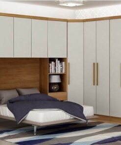 Modulado Cumaru/Fendi Fosco 1 Roupeiro Moderni 4 Pts +  2 Criado Rizon + 1 Canto Oblíquo Rizon  + 1 Aéreo 3 portas Rizon - Novo Horizonte