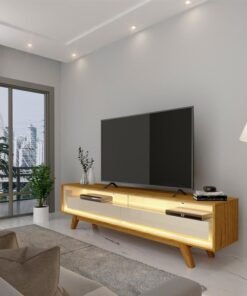 Rack Requinte Larg. 1.72m Naturale/Off C/ Led 100% MDF para TV até 65" - Gelius
