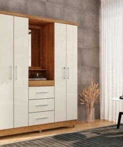 Guarda-Roupa Capelinha Lyon 4 portas com espelho - Cedro/Areia