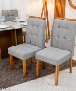 2 Cadeiras Londres Linho Cinza Madeira Maciça Minas Plac - Entregue Montada