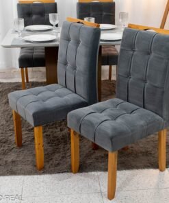 2 Cadeiras Londres Veludo Chumbo Madeira Maciça Minas Plac - Entregue Montada