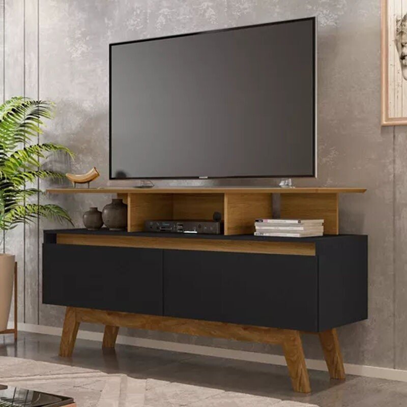 Rack Bancada Rubi Larg. 1.20m Cinamomo/Preto para TV até 50" - Bechara