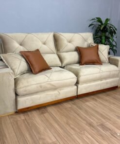 Sofá Retrátil e Reclinável Gran Bello - Bege Veludo (LARGURA 2.10)