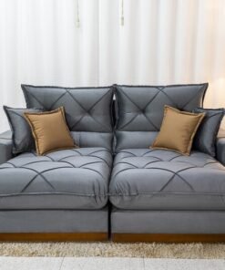 Sofá Retrátil Reclinável Gran Bello 2.50m Veludo Cinza 20 - Molas Ensacadas Pocket