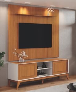 Rack King com Painel Avant 75" -  Off White/Cedro