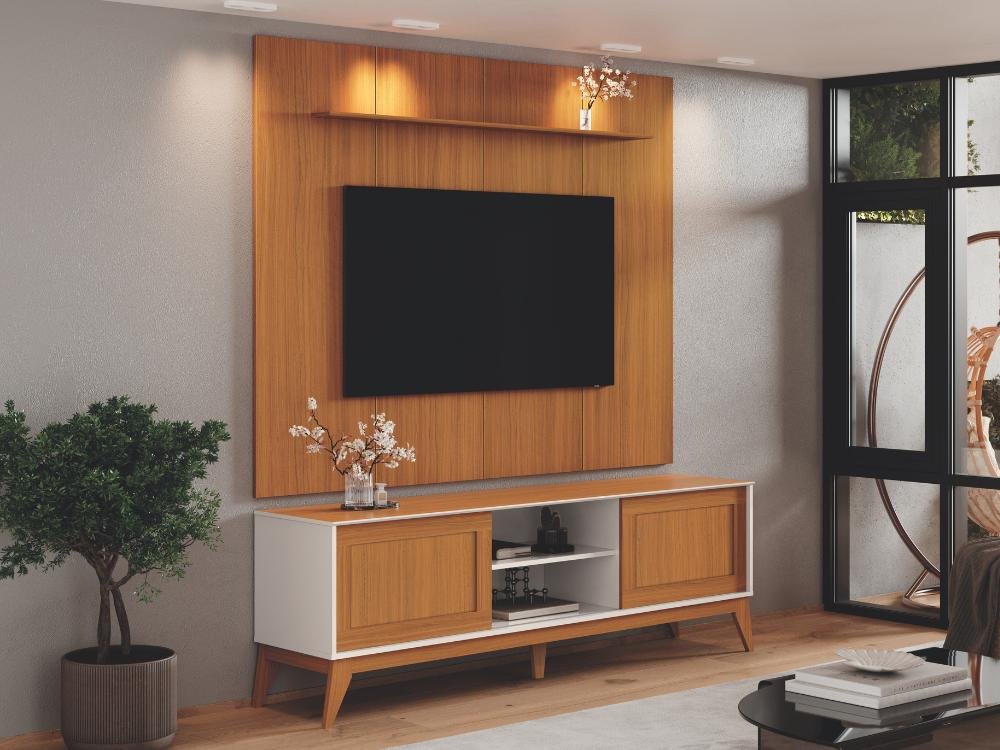 Rack King com Painel Avant 75" - Off White/Cedro