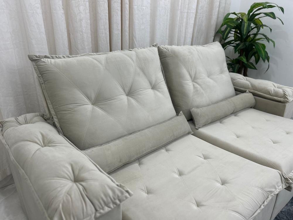 Sofá Retrátil Reclinável Las Vegas 2.30m - Bege Veludão - Imagem 6