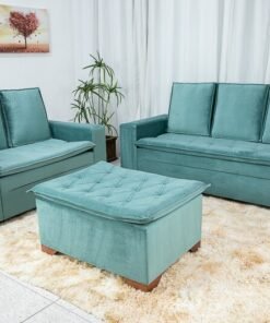 Sofá 3 e 2 lugares França com Puff Veludo Verde A40 Larg. 1.86m