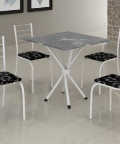 Conjunto Mesa Tubular Rio Branca com 4 cadeiras Tampo Granito Topázio - 0.70x0.70