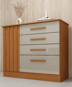 Cômoda Sapateira Guarani 4 Gavetas 1 Porta Tcil - Ripado Cinamomo/Off White