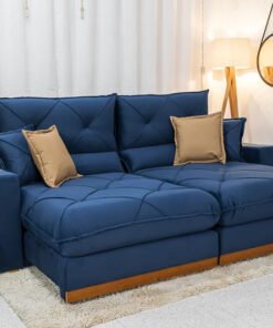 Sofá Retrátil Reclinável Gran Bello Veludo Azul - Molas Ensacadas (LARGURA 2.10)