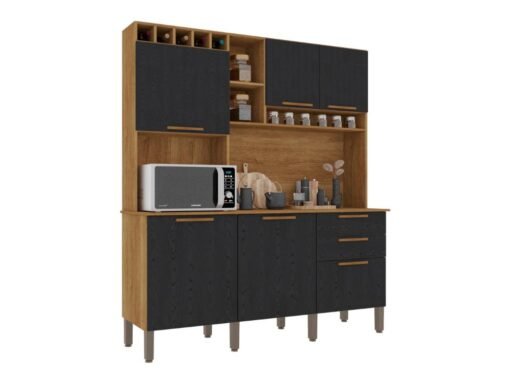 Armário Kit de Cozinha New Topázio 1,65m - Cinamomo/Preto - Imagem 2