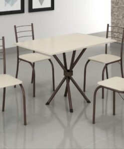 Conjunto Mesa Tubular Rio Marrom com 4 cadeiras Tampo Ardósia Off White  - 1.00x0.60