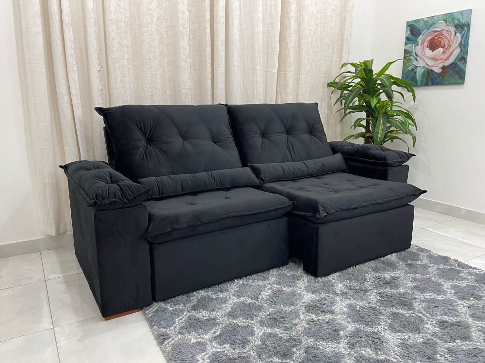 Sofá Retrátil Reclinável Las Vegas 2.30m - Preto Veludão - Imagem 4