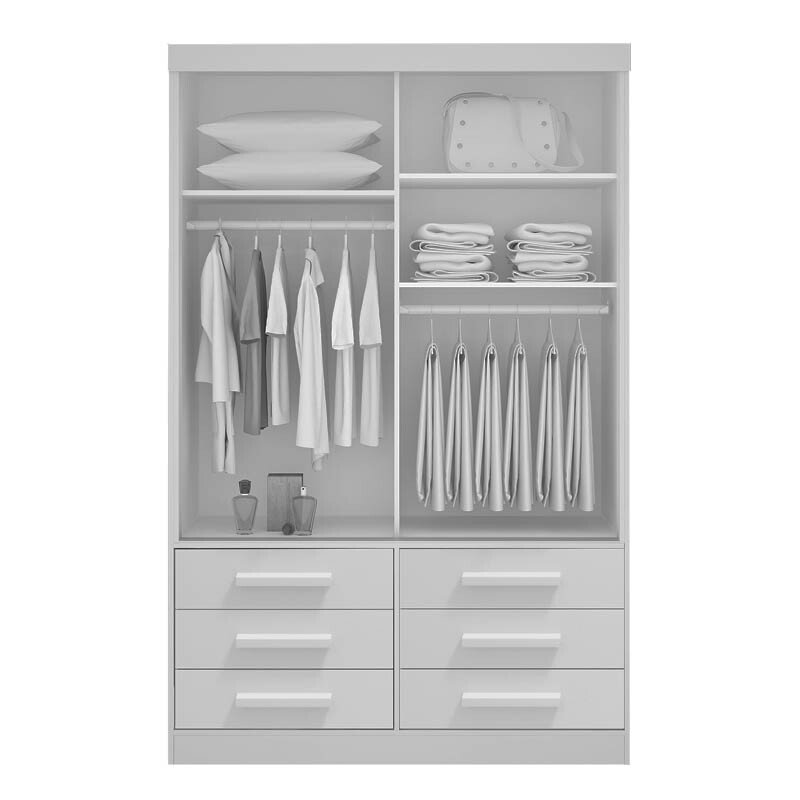 Roupeiro Solteiro Merídian Cinamomo/Off 2 portas c/ 1 Espelho 6 Gavetas Larg. 1.35m - D Doro - Imagem 2