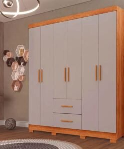 Roupeiro Solteiro Estrela Cinamomo/Off 6 Portas 2 Gavetas C/ Pés Larg. 1.50m - Sallêto