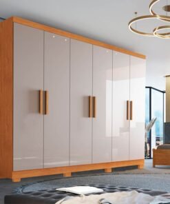 Roupeiro Casal Sergipe Nature/Off 6 Portas C/ Pés Larg. 1.80m - Bianchi