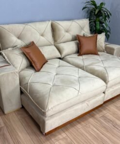 Sofá Retrátil e Reclinável Gran Bello 2.50m - Bege Veludo