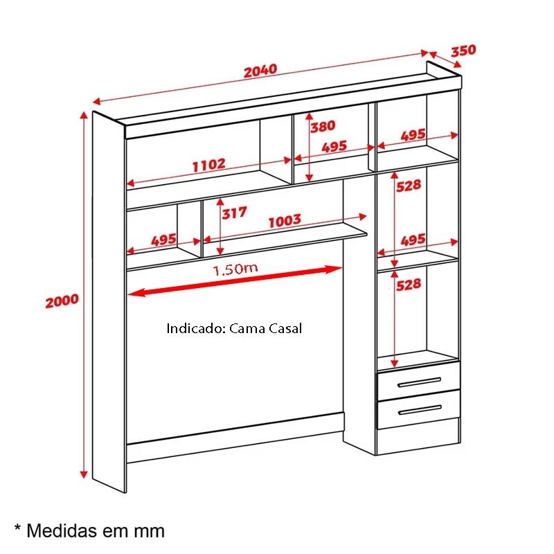 Modulado 4 Portas 2 Gavetas Branco Larg. 2.04m - Carioca - Imagem 4
