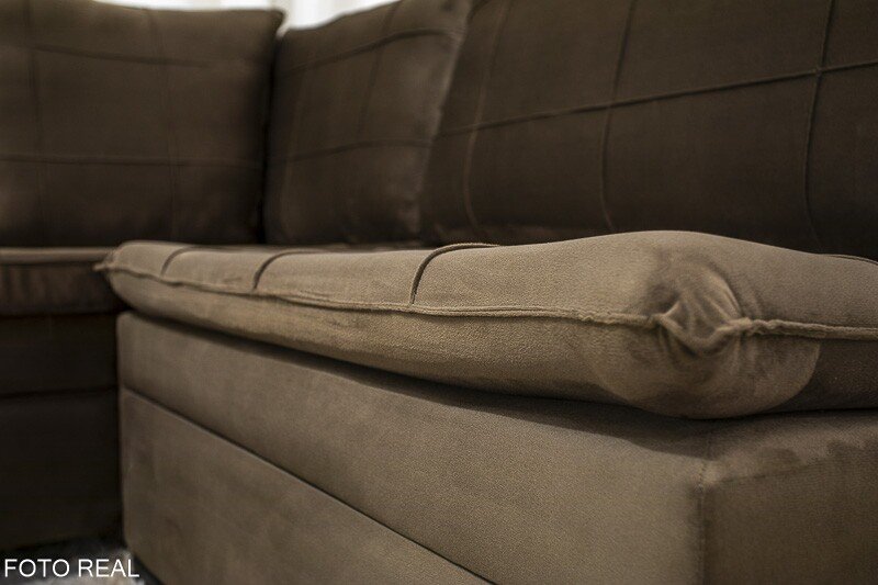 Sofá Canto 5 lugares com Puff Viena Veludo Marrom A17 - Imagem 8
