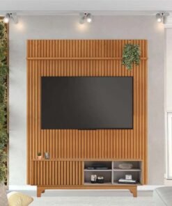 Rack Sereno Larg. 1.68m Cinamomo/Off Ripado + Painel Riso Larg. 1.82m Cinamomo Ripado para TV até 65" - JCM