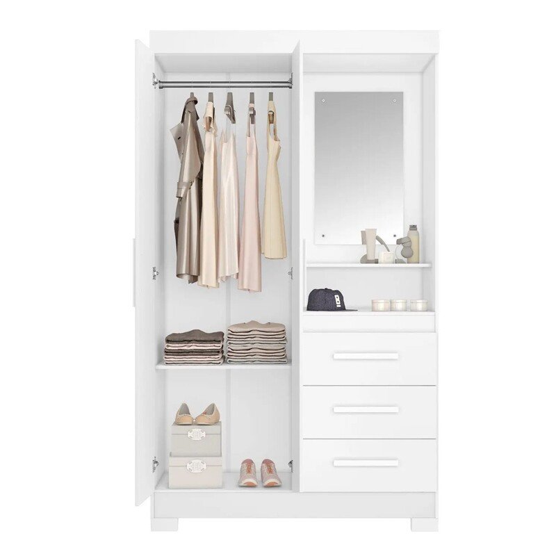 Roupeiro Solteiro NT 6020 Branco/Rosa 2 portas 3 Gavetas Flex C/Pés Larg. 1.08m - Notável - Imagem 4