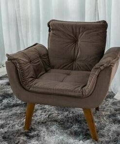 Poltrona Pérola Base Fixa Veludo Marrom