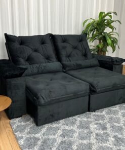 Sofá Retrátil Reclinável Porto Madeiro 2.00m- Preto Veludo