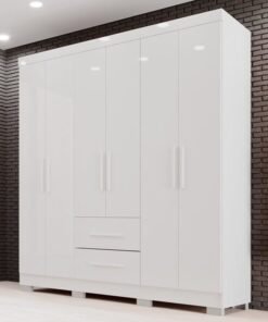 Roupeiro Solteiro Estrela Branco 6 Portas 2 Gavetas C/Pés Larg. 1.50m - Sallêto