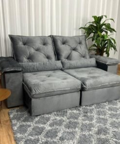 Sofá Retrátil Reclinável Porto Madeiro 2.00m- Cinza Veludo