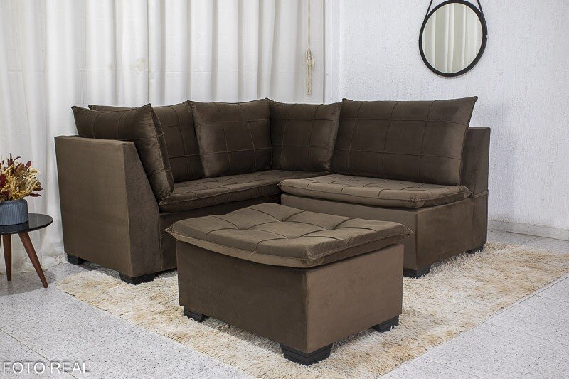 Sofá Canto 5 lugares com Puff Viena Veludo Marrom A17 - Imagem 4