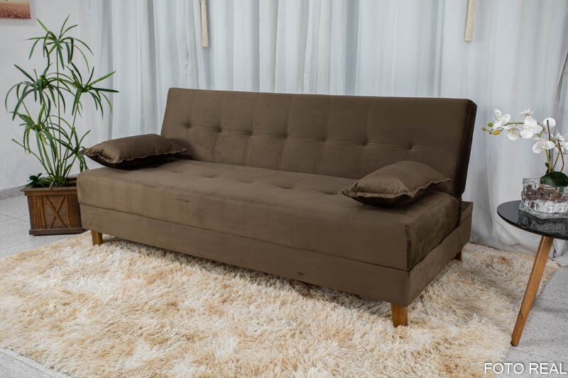 Sofá Cama Arpoador Veludo Marrom Larg. 1.85m - Imagem 4