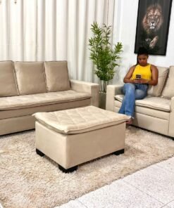 Sofá 3 e 2 lugares França com Puff Veludo Bege A32 Larg. 1.86m