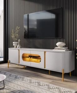 Rack Bancada Juquehy Larg. 1.80m Off/Nature C/LED para TV até 75" - Bechara