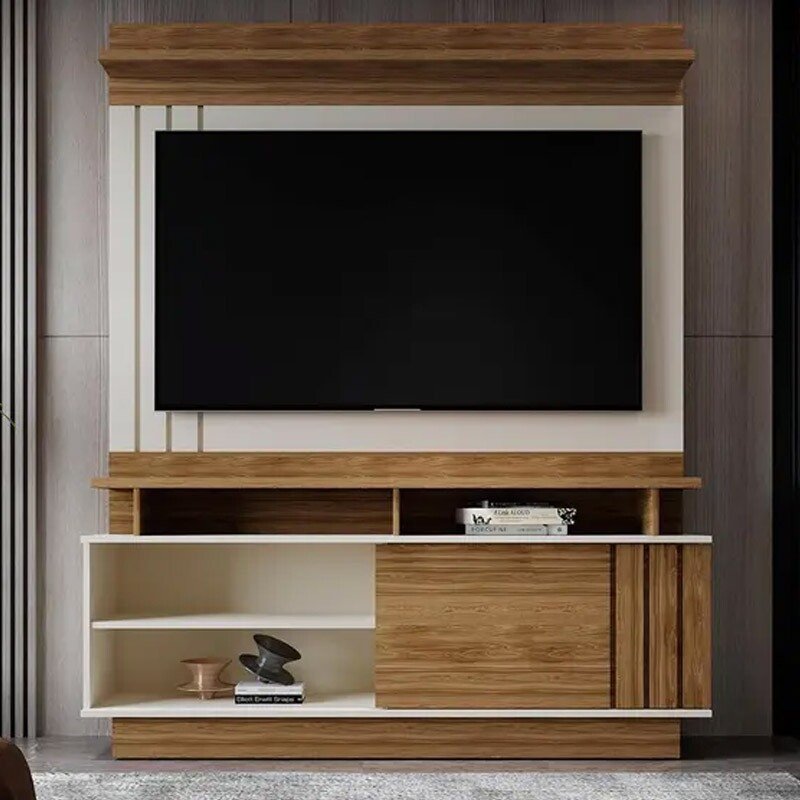 Home Goiás Larg. 1.50m Off/Amêndoa C/ Detalhe Ripado para TV até 55" - Mobler - Imagem 3