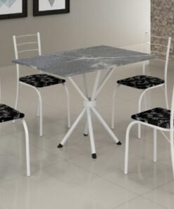 Conjunto Mesa Tubular Rio Branca com 4 cadeiras Tampo Granito Topázio - 1.00x0.60