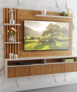 Painel Aurora Larg. 1.80m Mel/Off Detalhe Ripado para TV até 65" - Viero