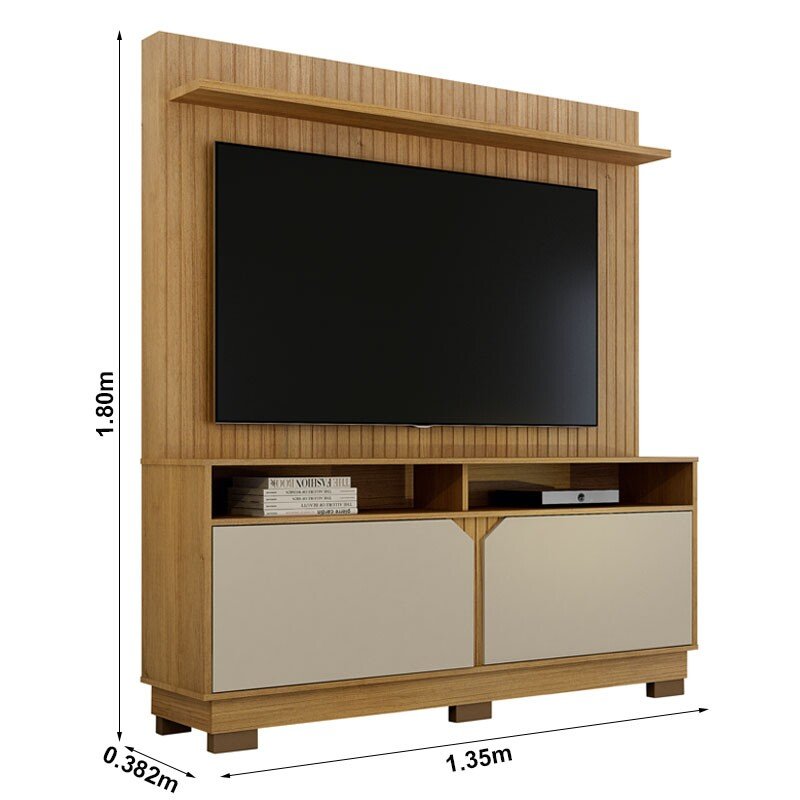Home Berlim Larg. 1.35m Cinamomo/Off Painel Fresado Para TV até 55" - Valdemoveis - Imagem 2