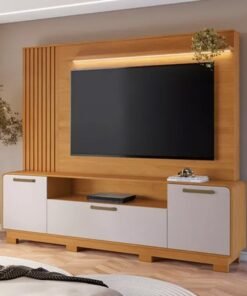 Home Apego Larg. 2.00m Cinamomo/Off C/ Luminária LED e Detalhe Ripado TV até 65" - JCM