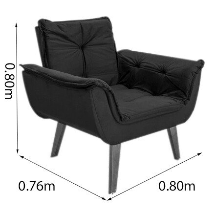 Poltrona Pérola Base Fixa Veludo Preto - Imagem 5