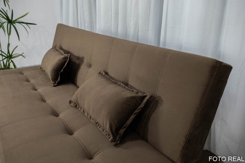 Sofá Cama Arpoador Veludo Marrom Larg. 1.85m - Imagem 6