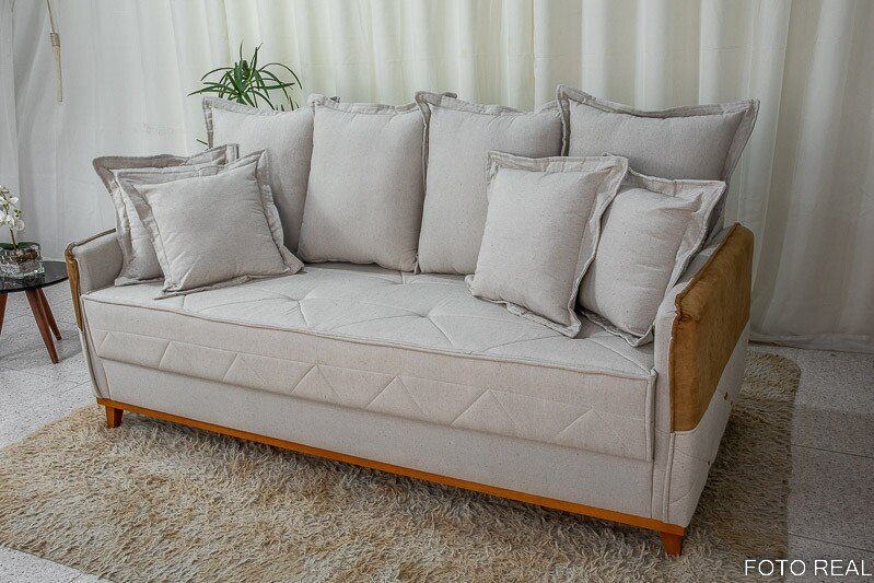 Sofá 3 lugares Vican Linho Bege 5044 Detalhe 05 Larg. 2.00m - Molas Bonnel - Imagem 3