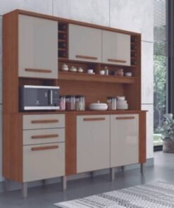 Armário Kit de Cozinha Catar 6 Portas 2 Gavetas - Cinamomo/Off White